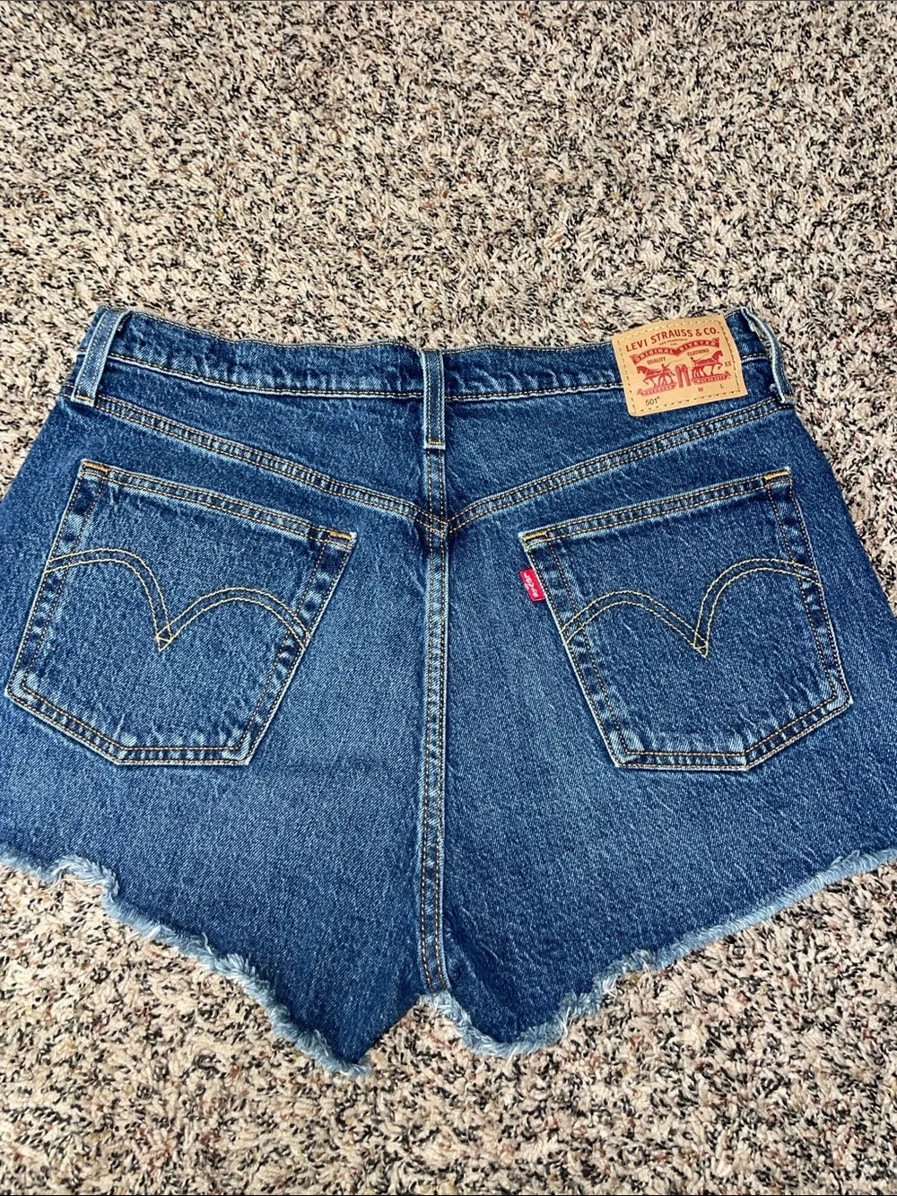 Levi's Dark Blue Distressed Button-Fly Jean Shorts Woman’s Size 31 | NWOT